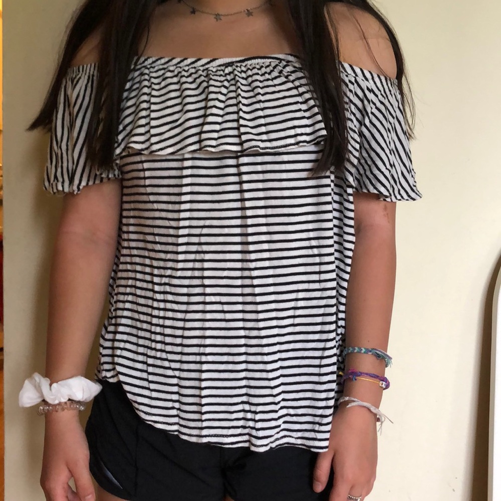 Free Kisses Ruffled Striped Off The Shoulder Top